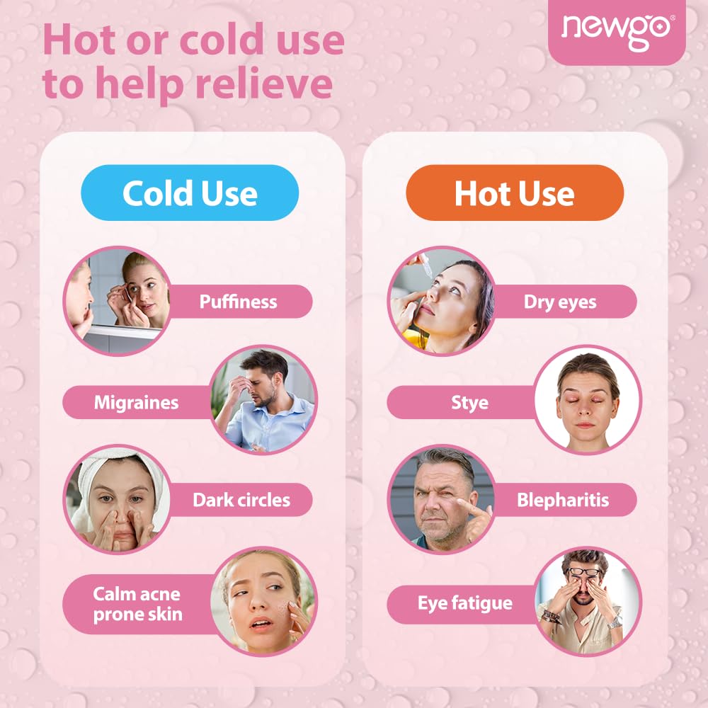 NEWGO 2Pack Cold Eye Mask Cooling Eye Mask for Dry Eyes, Gel Eye Mask Eye Ice Pack Reusable Cold Eye Compress for Dark Circles, Migraines, Eye Surgery, Skin Care (Pink)