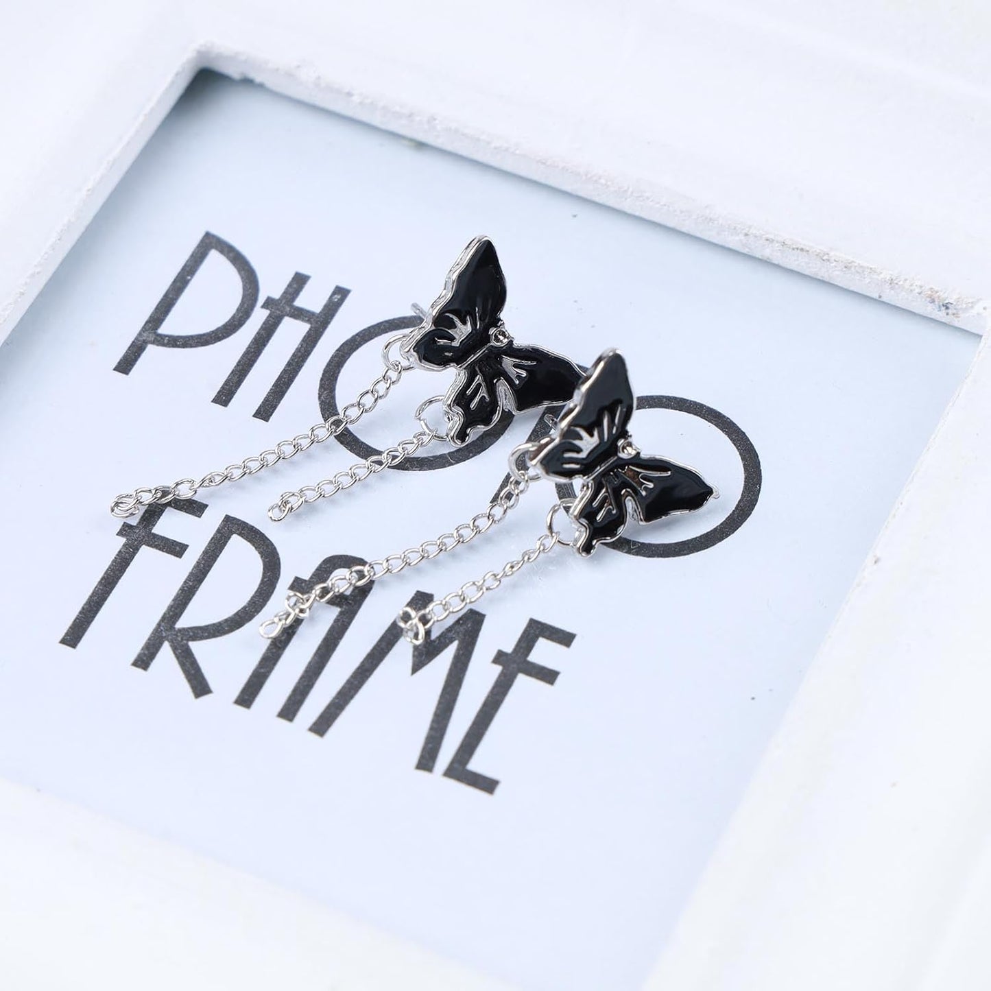 Vintage Butterfly Stud Earrings Silver Chain Tassel Dangle Earrings Black Butterfly Earrings Layer Chain Drop Earrings Jewelry for Women