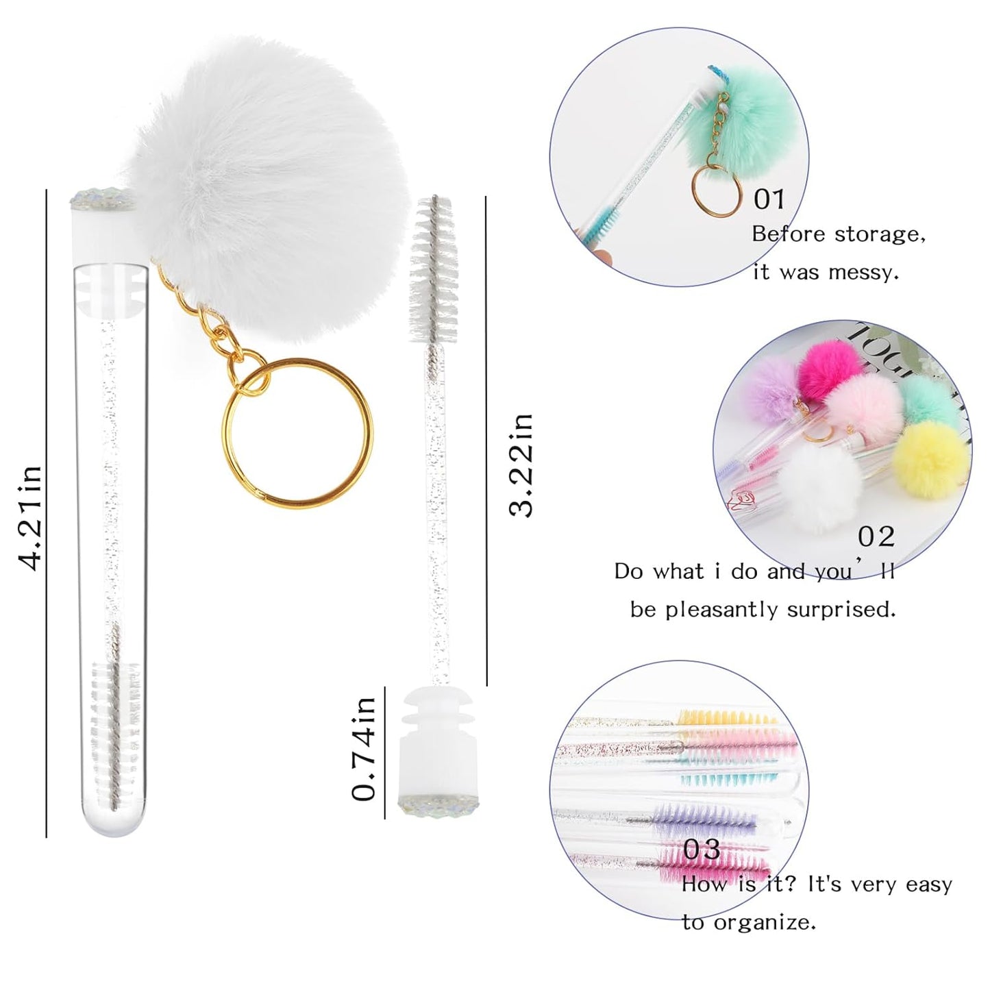 48 Pieces Disposable Mascara Wands Set,Include 24 pcs Disposable Crystal Lash Spoolies Brush and 24 Pieces Reusable Diamond keychain Empty Eyelash Brush Tubes for Women Girls Makeup Brush Kit