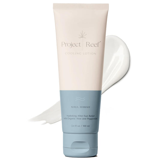 After Sun Cooling Lotion w/Organic Aloe Vera, Peppermint, Shea Butter, Vitamin E - Natural Vegan Sunburn Relief, Aftersun Care