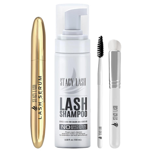 STACY LASH Lash Shampoo 100ml+ Eyelash Growth Serum Cleaning Kit of Eye Makeup Remover (Cleanser) + Brush & Eyelash Serum for Eyelash Growth and Thickness