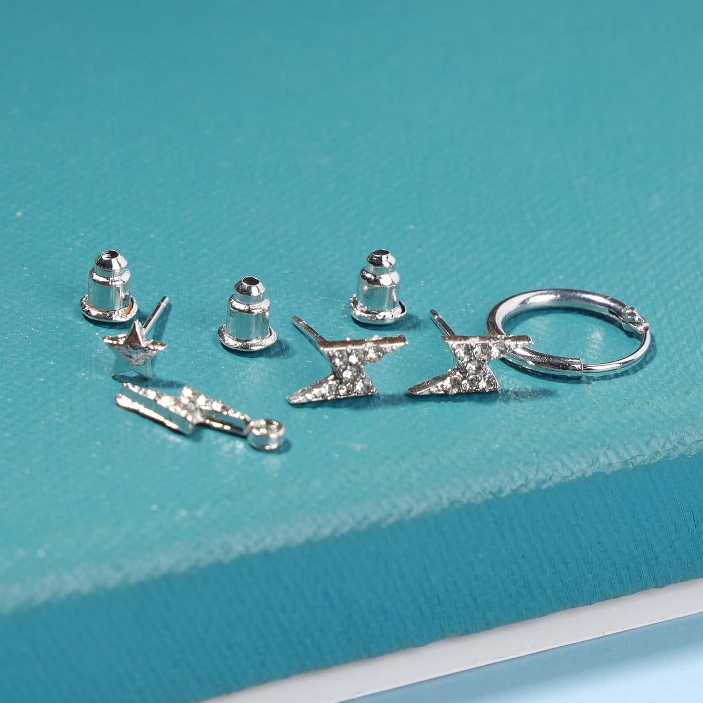 Bohemia Crystal Thunder Hoop Earrings Cz Lighting Bolt Studs Earrings Silver Lighting Drop Earrings Multiple Piecing Dot Earrings for Women and Girls