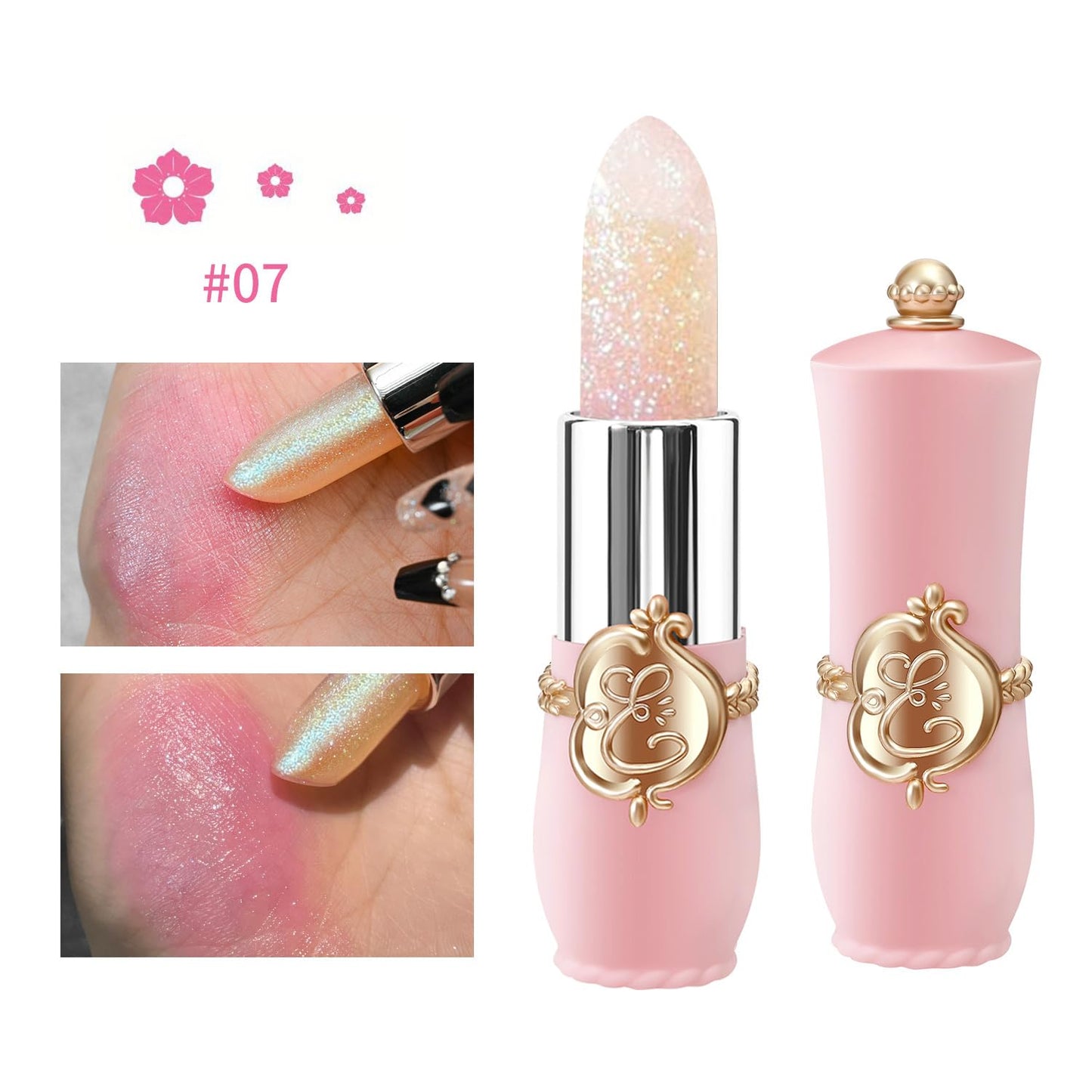 3 Pcs/Set Flower Jelly Lipstick Set Temperature Change Moisturizer Long Lasting Nutritious Glossy Shine Lip Balm Magic Gold Crystal PH Color Change Lip Gloss for Women