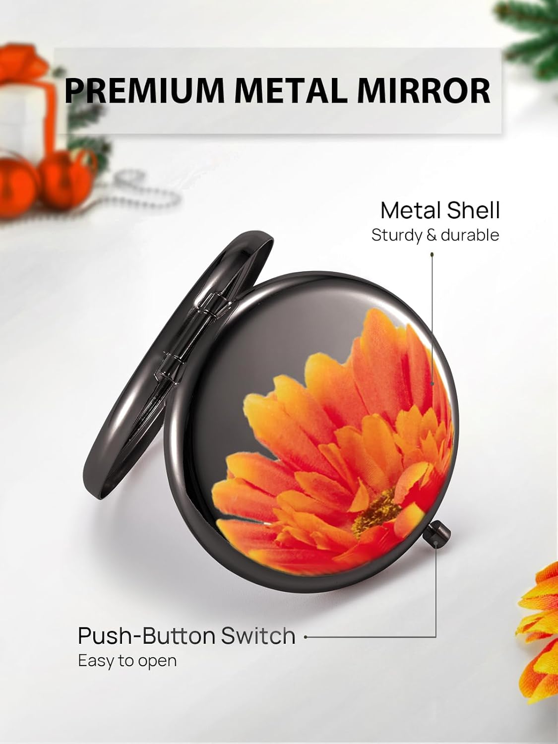 Compact Mirror Bulk, Set of 100 Double-Sided 1X/2X Magnifying Metal Pocket Makeup Mirrors(Round, Onyx Black)