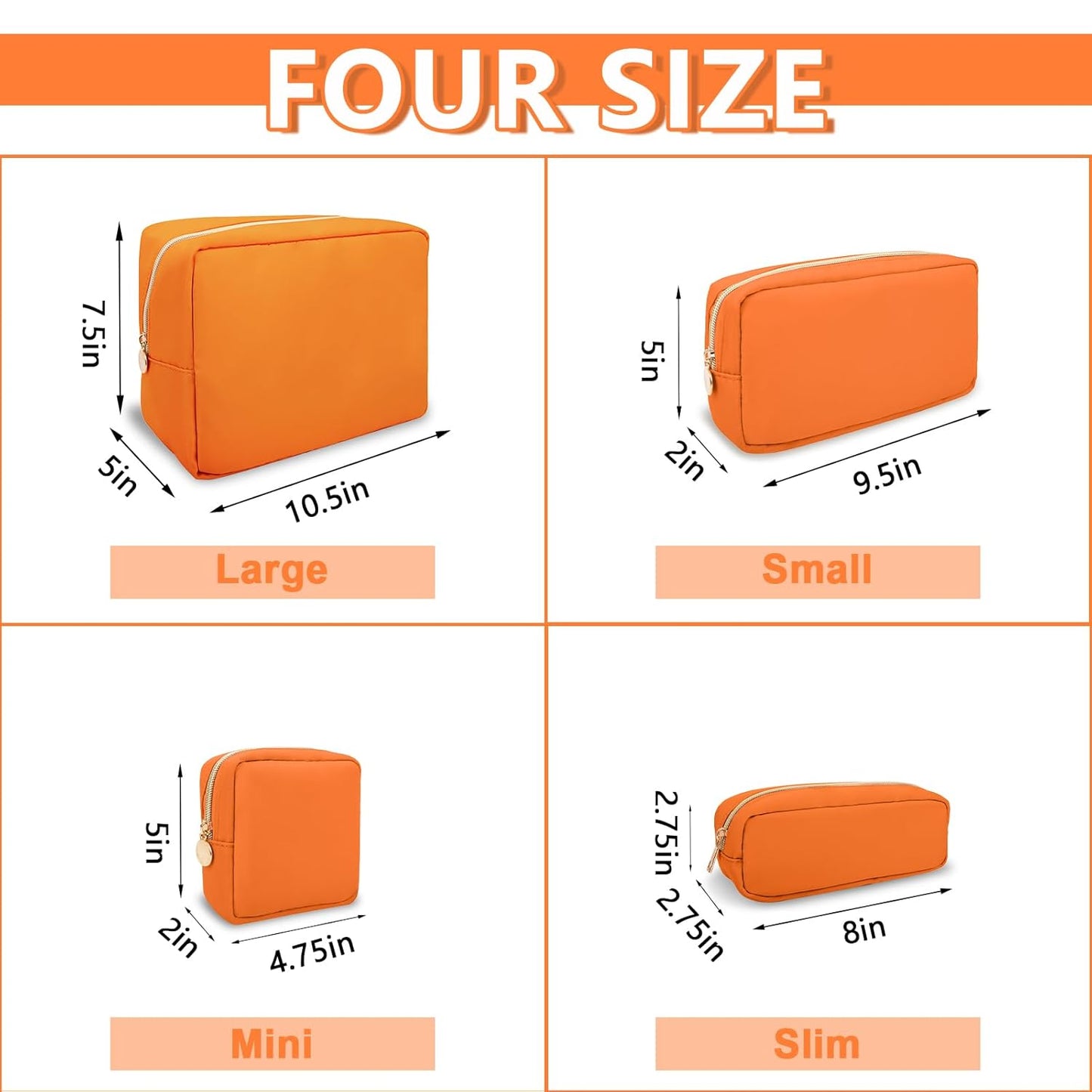 Large Makeup Bag Pouch,Nylon Women Travel Toiletry Storage Bag Preppy Cosmetic Bag for Girls,Big Makeup Organizer Bag Cute Zipper Pouch Skincare Bag for Sport Work Gift(Large-Peach)