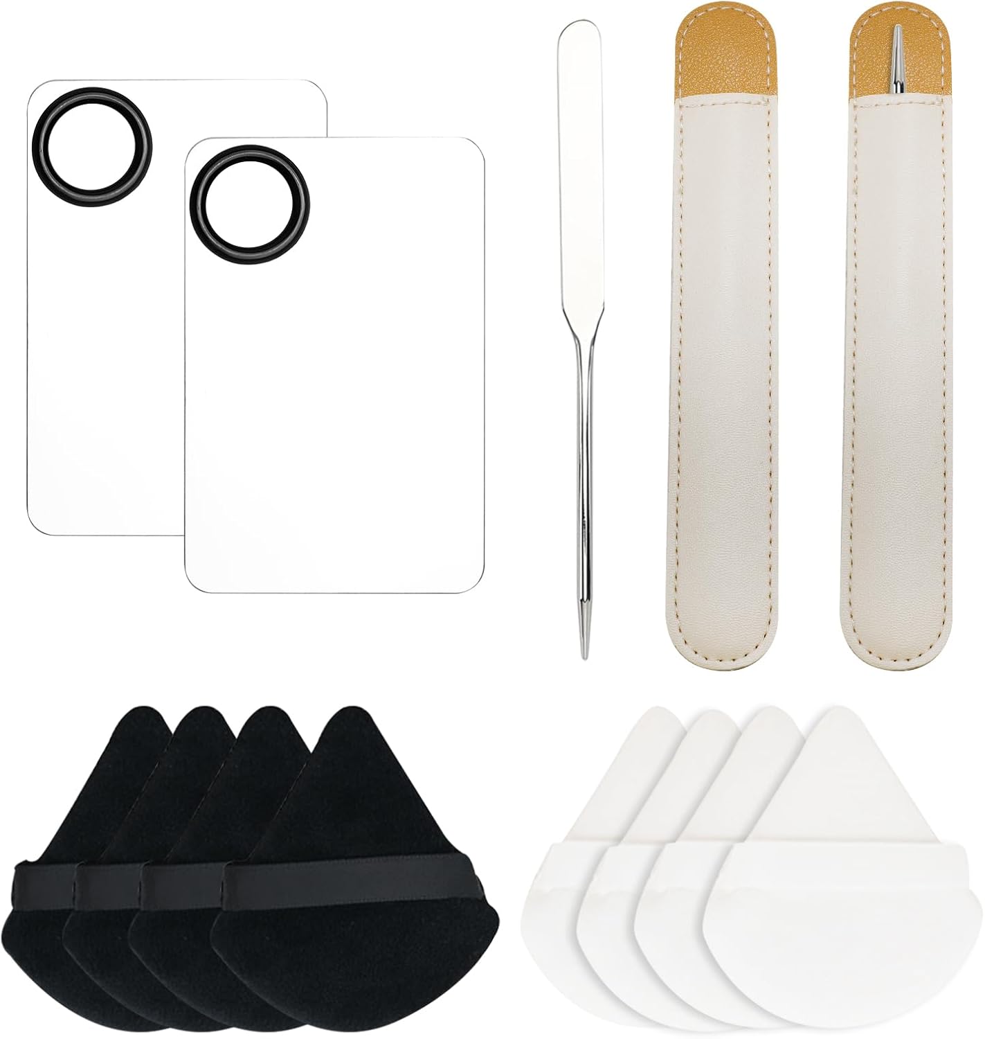 Makeup Spatula and Palette Set Facial Foundation Makeup Tools and Powder Puff Stainless Steel Mixing Spatula for Professional Makeup Nail Art