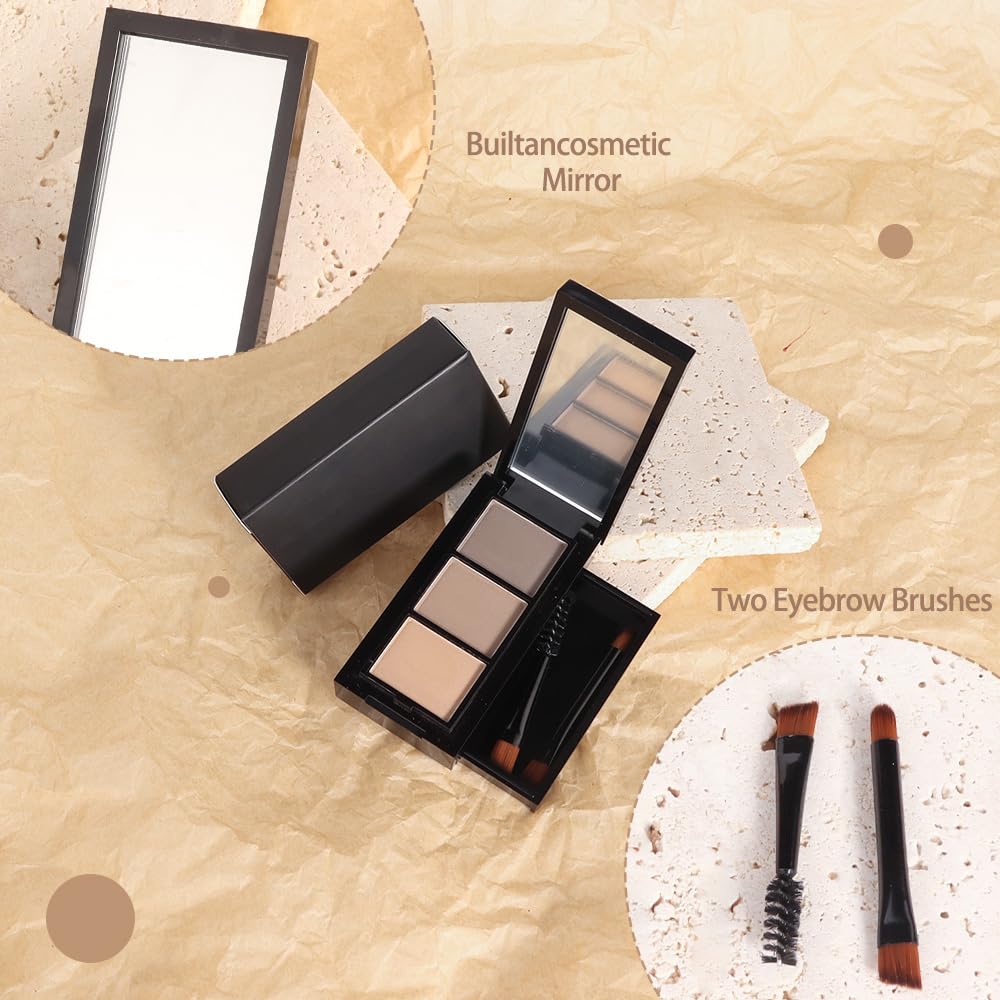 Light Medium Brown Eye Brow Powder for Women, Taupe Eyebrow Powder Kit with Brush, Long-Lasting 3 Colors Brow Palette, Filler for Full, Defined Natural Brows Shaping
