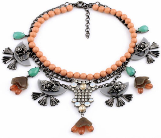 Colorful Large Beaded Multi Layer Triple Strand Crystal Multi Color Colorful Statement Chain Coral Gray Mint
