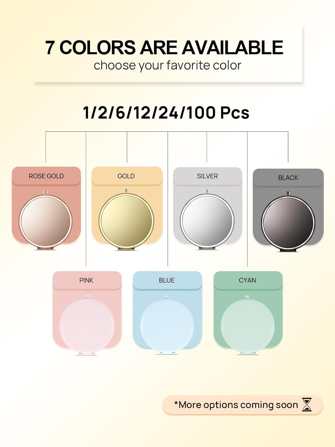 Compact Mirror Bulk, Pack of 24 Double-Sided 1X/2X Magnifying Metal Makeup Mirrors((Round,Gold)