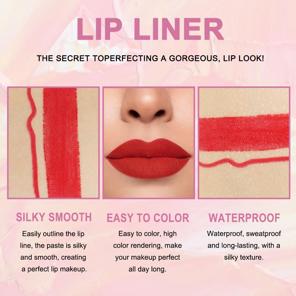 evpct 1Pcs Ruby Red Lip Liner and Lipstick Set Kit for Women Matte Lips Kit with Lip Liner Lip Stains Long Lasting Waterproof 24 Hour Lipstick and Lip Liners Combo Lipliners Pencil Set 14#