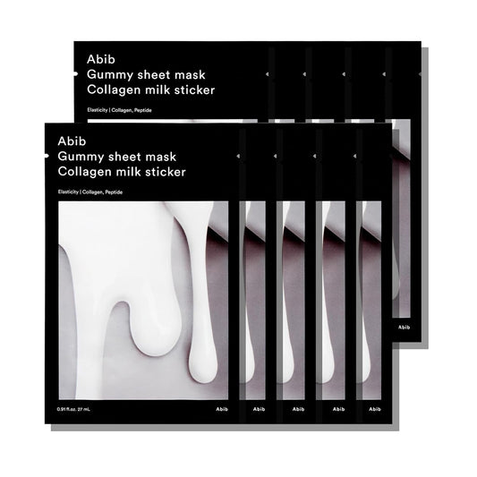 Abib Gummy Sheet Mask Collagen Milk Sticker(10 sheets) I Elasticity & Moisture Care with Niacinamide, Peptides, Cica & Soy Ferment – Unscented Microfiber Firming Mask