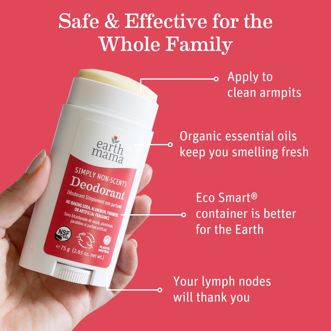 Earth Mama Simply Non-Scents Deodorant | Fragrance-free + Safe for Sensitive Skin, Pregnancy and Breastfeeding, Contains Organic Calendula and Coconut Oil, No Baking Soda or Aluminum, 2.65-Ounce