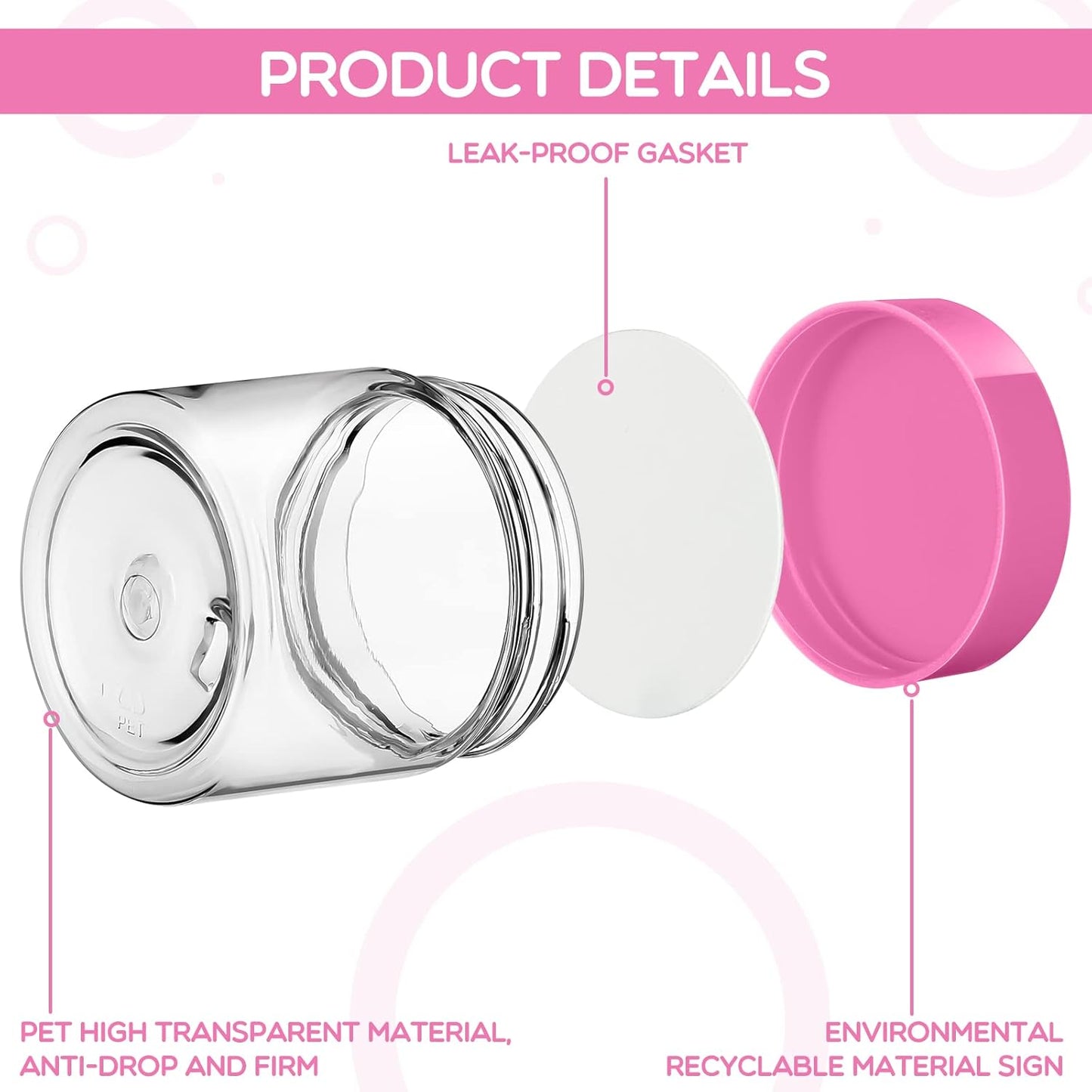 SATINIOR 100 Pcs Plastic Jars with Lids Small Containers Lids Wide Mouth Small Plastic Containers for Lotion Cream Rhinestones Body Butters Travel Storage(2 oz,Pink)