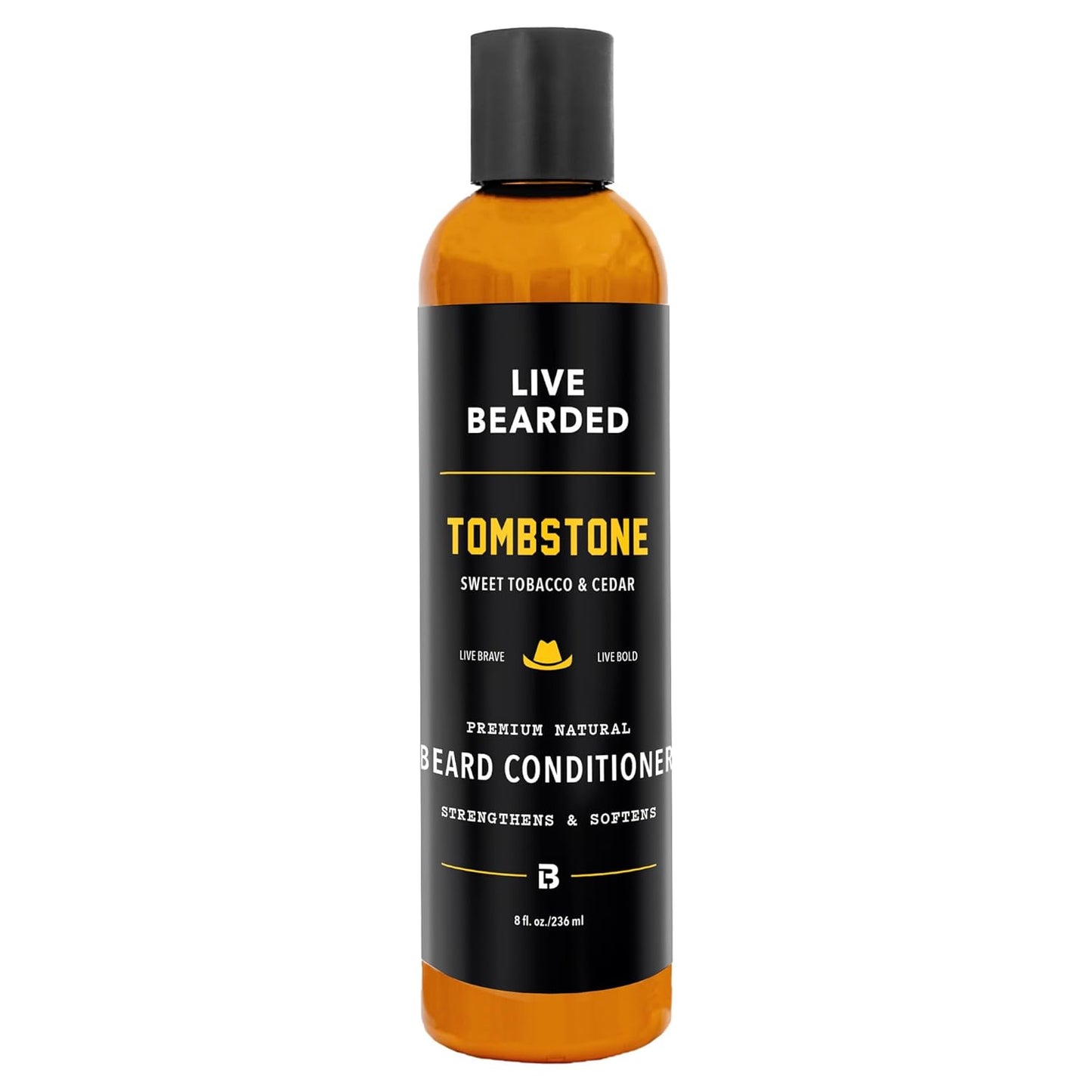 Live Bearded Beard Conditioner, 8 fl oz - Strengthens and Softens Facial Hair - Made in the USA - All-Natural Ingredients with Biotin, Caffeine | Tombstone Scent - Sweet Tobacco, Cedar