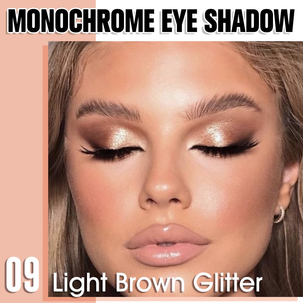 Light Brown Glitter Eyeshadow Palette for Women, Single Monochrome Eye Shadow Makeup, Shiny Pressed Powder, Blendable Natural sombras para ojos, Holographic,Vegan,Travel -9