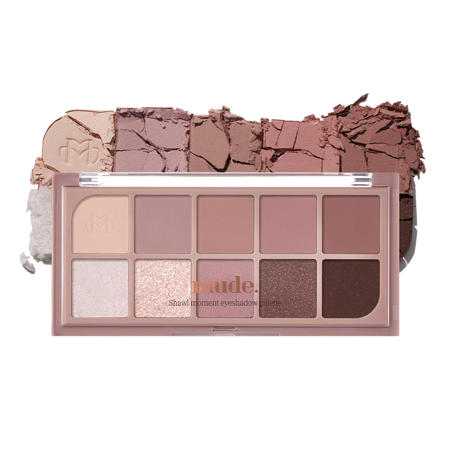 mude Shawl Moment Eyeshadow Palette Matte Shimmering Glitter Layering 10 Shades Highly Pigmented Blendable Color with Soft Texture Korean Makeup Eye Palette K-beauty