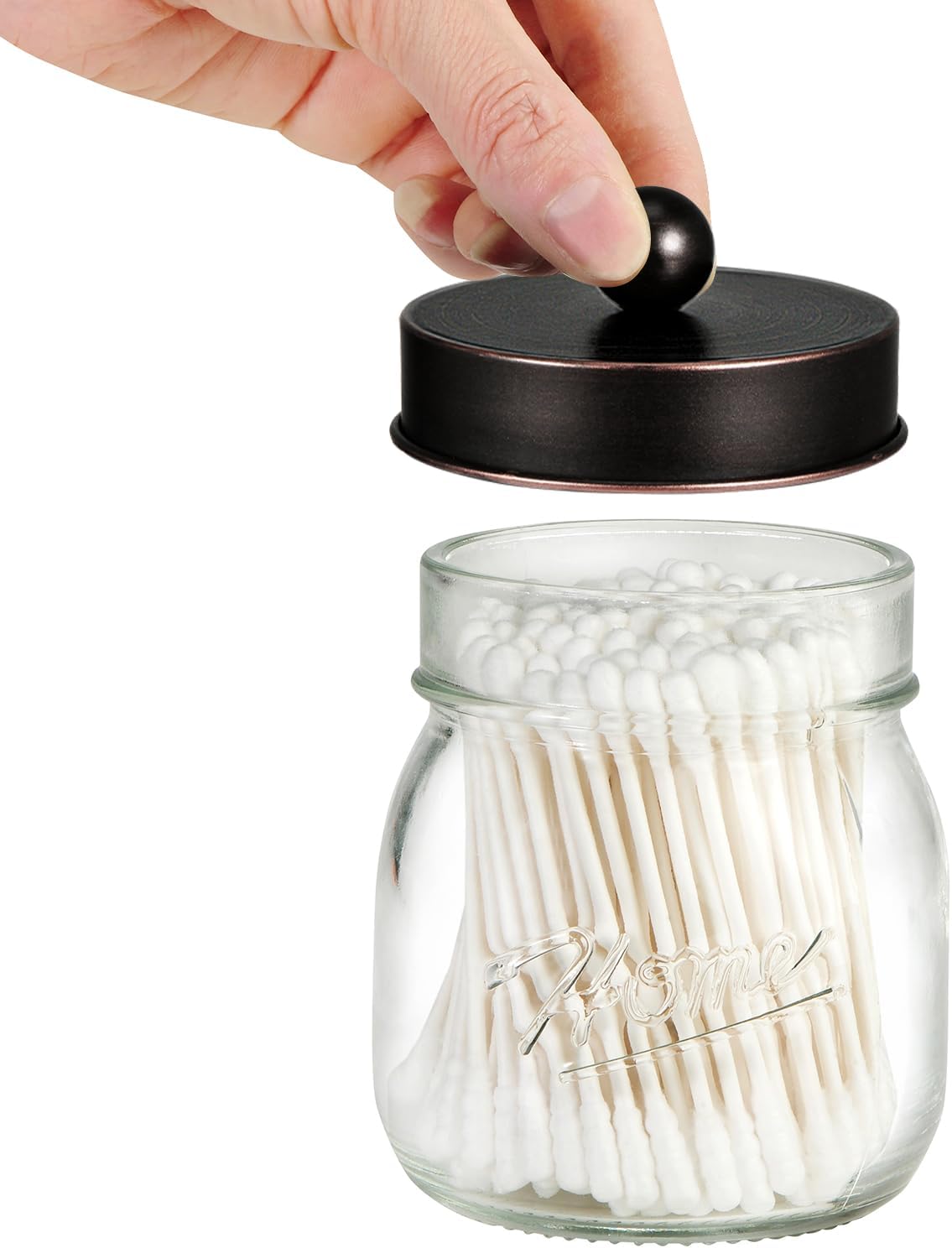 SheeChung Bathroom Decor, Bathroom Organizers and Storage, Qtip Holder, Vanity Decor, Cute Mason Jars for Cotton Swabs, Balls, Cotton Pads, Floss Picks (Oil Rubbed Bronze, 2 Pack)