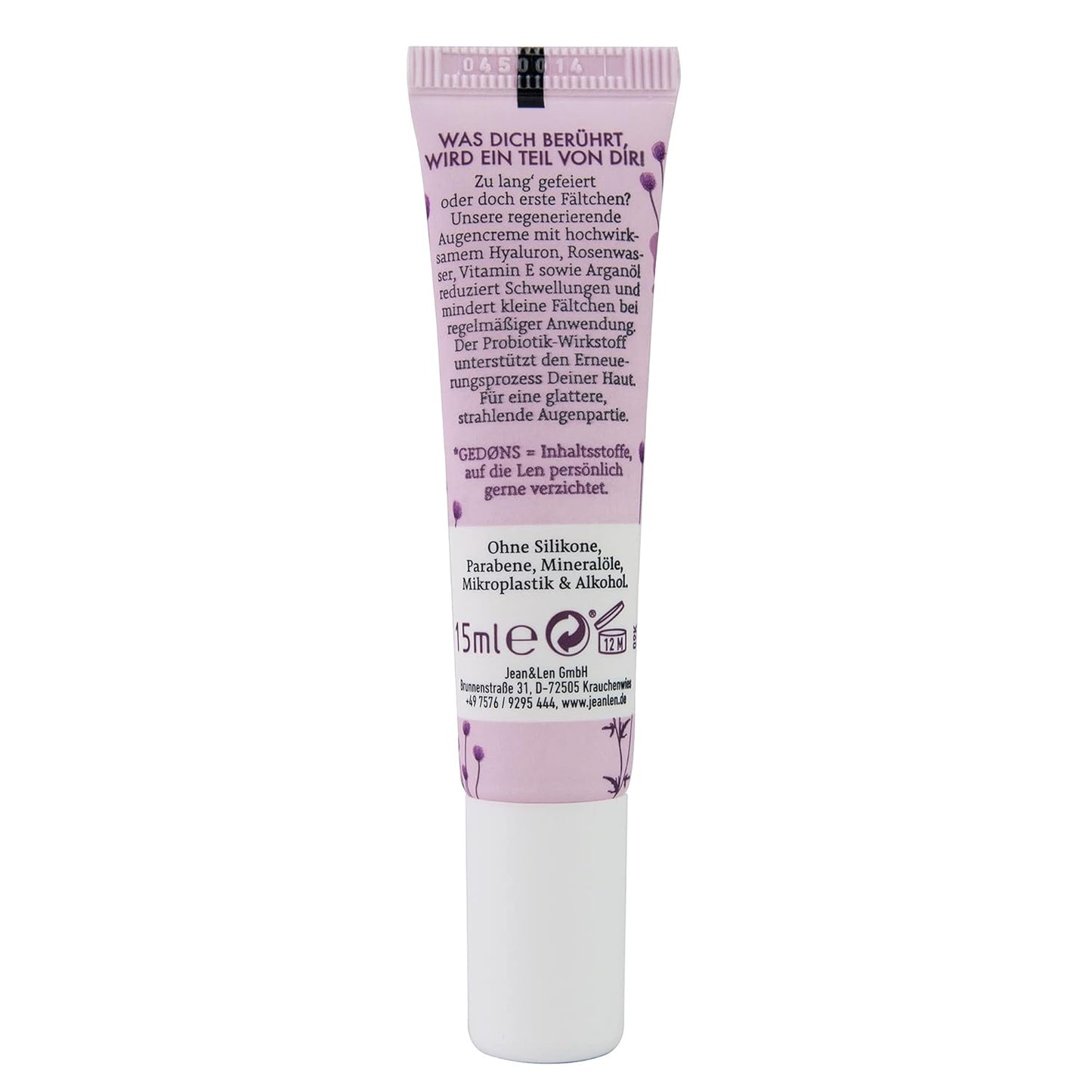 Smoothing Eye Cream with hyaluronic acid by Jean&Len, rose water and vitamin E, against wrinkles and puffy eyes, minimizes dark circles, vegan, 0.5 Fl. Oz.