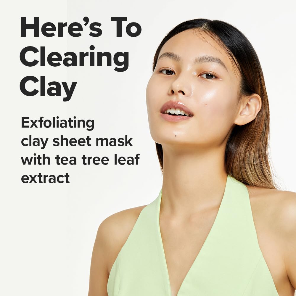 I DEW CARE Face Sheet Mask - Here's To Clearing Clay | Daily Exfoliate, Decongest, Minimize Pores, Soothe, Infused with 3-Clay Complex, Tea Tree, Centella Asiatica, Moisturizing, 4ea