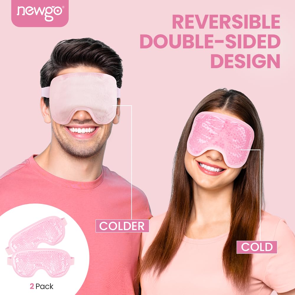 NEWGO 2Pack Cold Eye Mask Cooling Eye Mask for Dry Eyes, Gel Eye Mask Eye Ice Pack Reusable Cold Eye Compress for Dark Circles, Migraines, Eye Surgery, Skin Care (Pink)