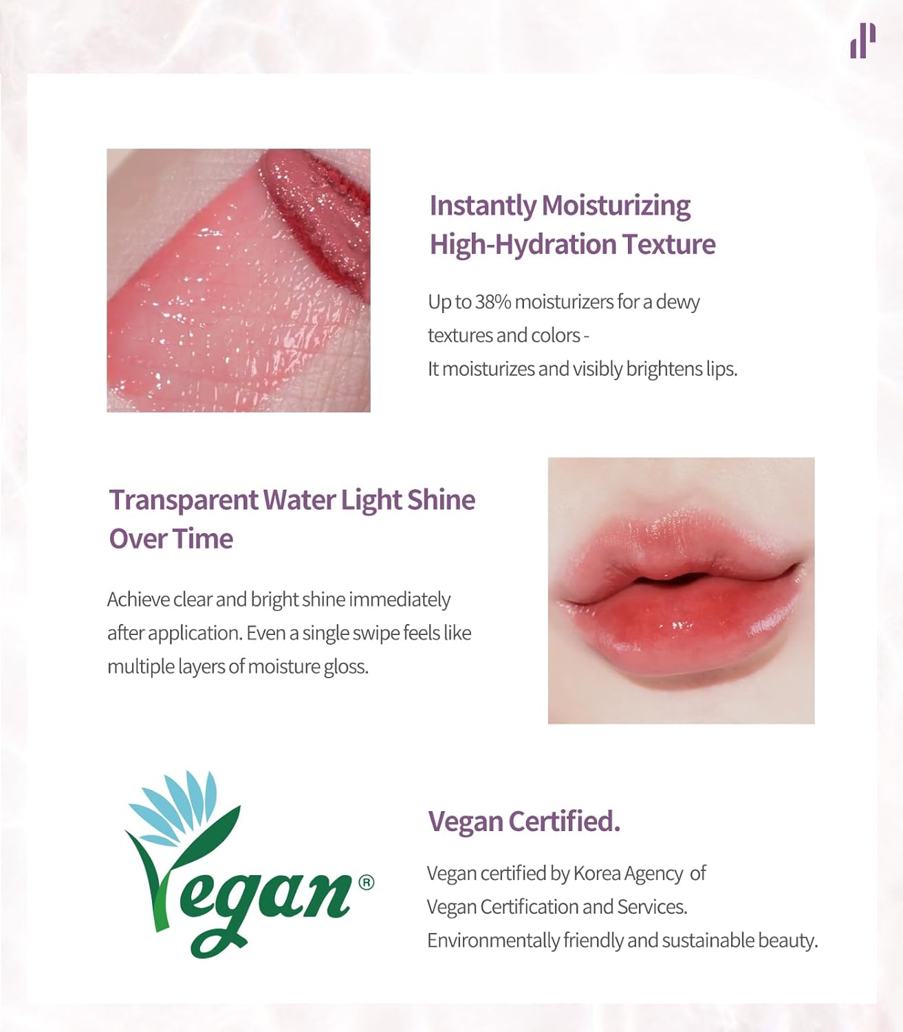 Heart Percent Dote On Mood Pure Glow Tint, Watery & Lightweight Moisturizing Lip Stain Long Lasting Liquid Lipstick 6.8g, #11. Just Coral