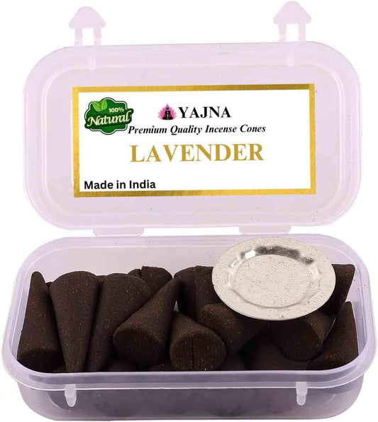 Yajna Lavender 100%-Natural-Incense-Cones Handmade-Hand-Dipped Organic-Chemicals-Free for-Purification-Relaxation-Positivity-Yoga-Meditation The-Best-scents (20 Count)