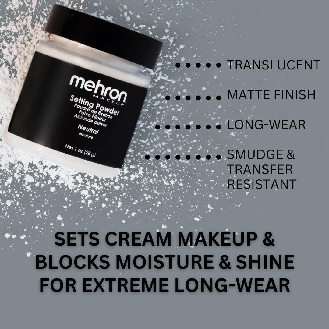 Mehron Makeup Setting Powder | Loose Powder Makeup | Perfect for Halloween 1 oz (28 g) (Neutral)