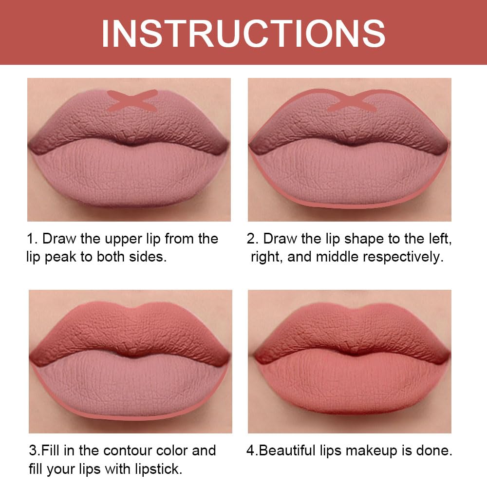 evpct 1Pcs Chestnut Antique Rose Lip Liner and Lipstick Set Kit for Women Matte Lips Kit with Lip Liner Lip Stains Long Lasting Waterproof 24 Hour Lipstick and Lip Liners Combo Lipliners Pencil 04