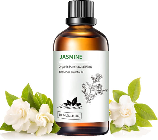 Mumianhua 100% Pure Jasmine Essential Oil Natural Jasmine Oil for Diffuser, Perfume, Shampoo, Aromatherapy, Cleaning, Skin, Hair, Massages, Relax,Candle Making 3.38 Fl Oz