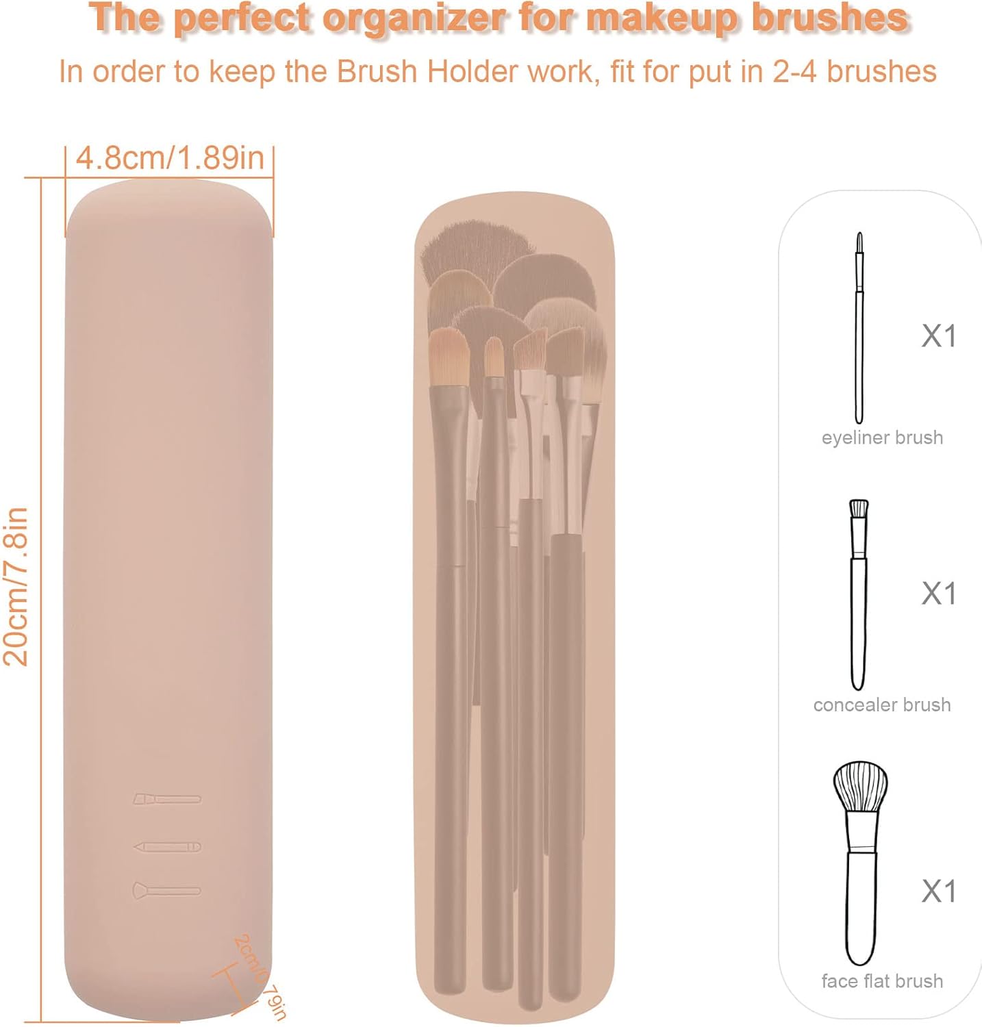 FERYES Travel Makeup Brush Holder, Magnetic Anti-fall Out Silicon Portable Cosmetic Face Brushes Holder, Soft and Sleek Makeup Tools Organizer for Travel-Khaki