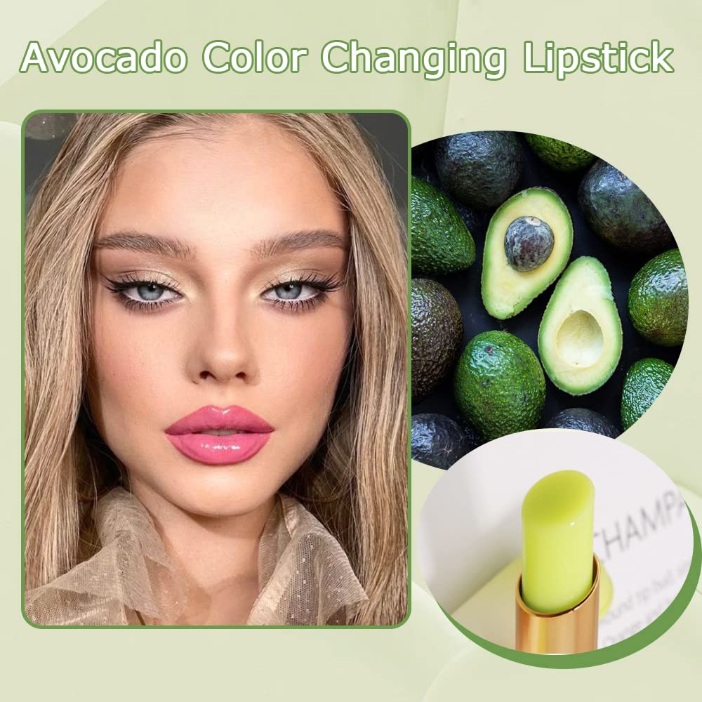 evpct 2Pcs Avocado Tinted Lip Balms PH Lip Color Changing Lipstick Balm Stain Gift Set Queen for Women Girls Korean Mood Long Lasting Color Change Light Pink Lipstick Lip Tint Plumper Gloss