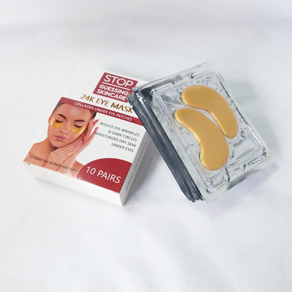 Under Eye Patches (10 Pairs) - Golden Eye Mask with Amino Acid & Collagen, Cooling Eye Care for Wrinkles, Puffy Eyes & Dark Circles, Skincare Treatment for Men & Women, USA Tested