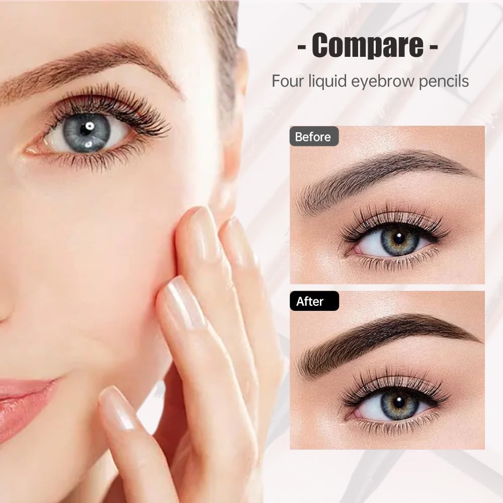 Microblading Eyebrow Pen, New 3D Microblading Eyebrow Pencil, Waterproof Eye Brow Pen with 4 Tip, Natural Magic Eyebrow Makeup Fine Stroke Contouring Pencil Long-Lasting Stay on All Day (Dark Brown)