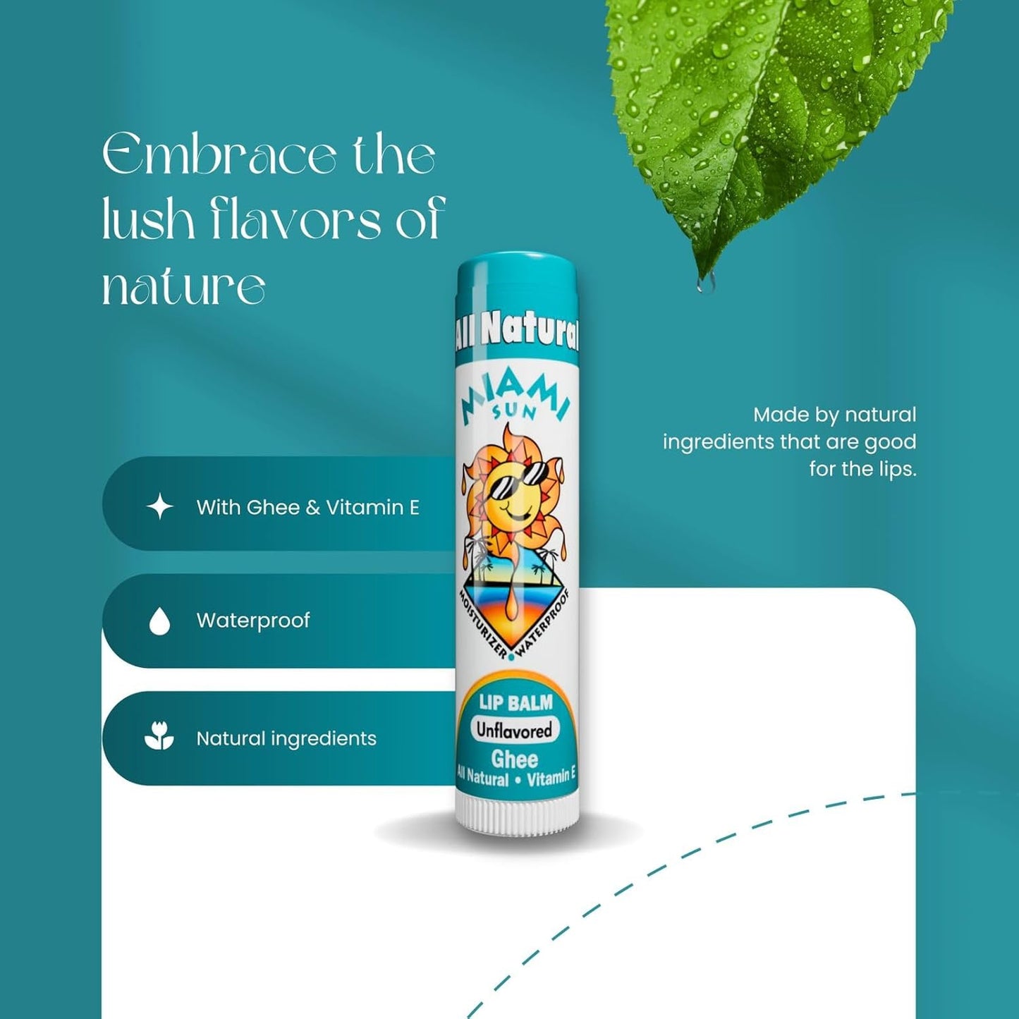 Miami Sun Natural Ghee Lip Balm, Hydrating Lip Treatment with Shea Butter & Beeswax, Organic & Non-Toxic, Best for Dry, Chapped Lips - Moisturizing, Healing, Chemical-Free Lip Care (12 Count, Natural)