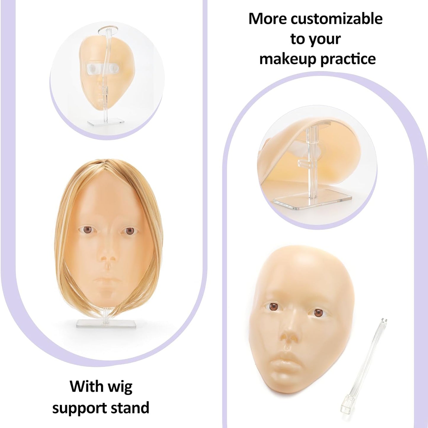 Makeup Practice Face, 2024 Upgrade 5D Makeup Mannequin Face Reusable Silicone Makeup Practice Face Board with Bracket, Come with Makeup remover & Concealer 3 Color & Makeup Bag Yellow