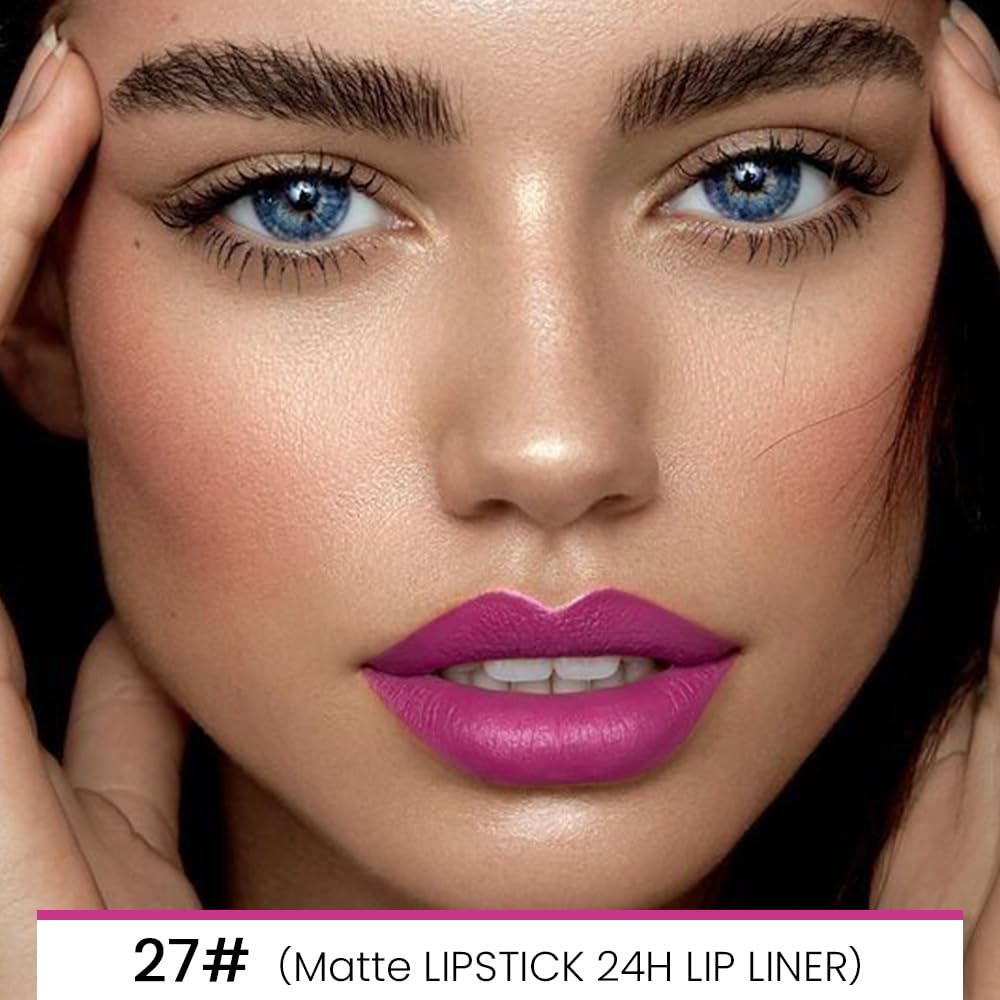 evpct 1Pcs Lip Liner and Lipstick Set Kit for Women, Matte Lips Kit with Lip Liner Lip Stains Long Lasting Waterproof 24 Hour Lipstick and Lip Liners Combo Lipliners Pencil 27#