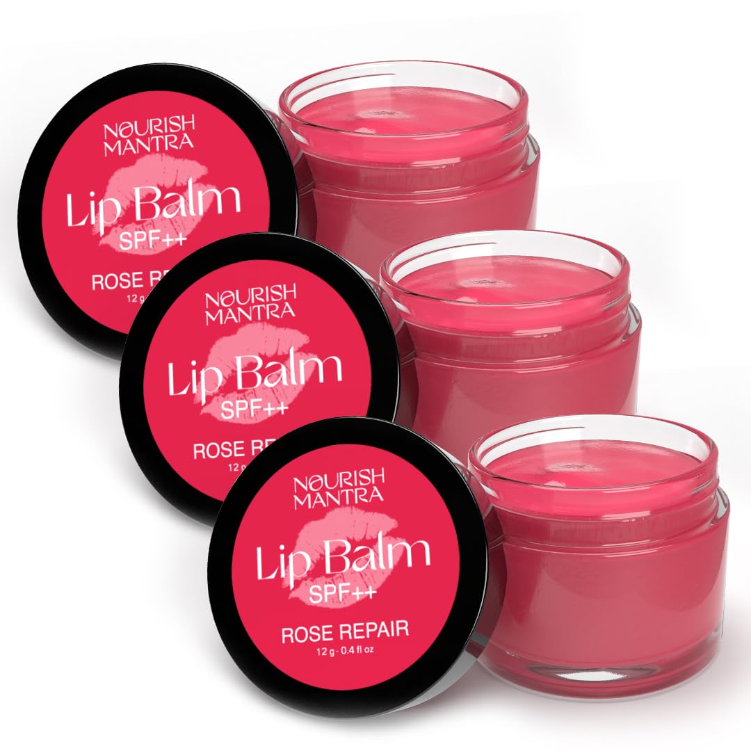 Nourish Mantra Rose Repair Lip Balm with SPF | Made with Rose Extracts, Olive oil, Shea Butter, Vitamin E & Avocado Oil | For Dry, Chapped and Dark Lips | Best for Both Women and Men | 12g