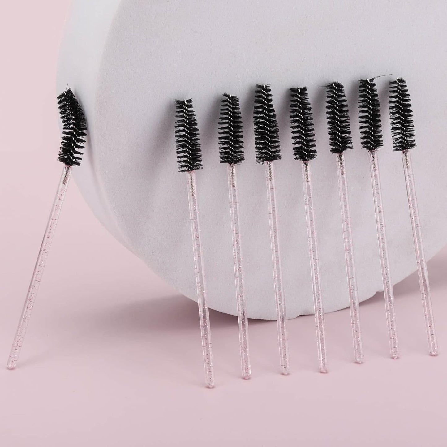 Tbestmax 300 Pcs Disposable Spoolies, Mascara Wand Eyelashes Brushes Applicator for Eyebrow Eye Lash Extension Pink Stick Black Head