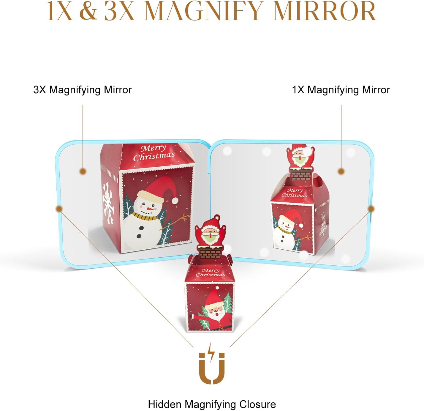 Compact Mirror, 1X/3X Magnification LED Pocket Mirror with Nternal BIattery, Mini Mirror for Purse, Pocket,Travel and Present (Blue)