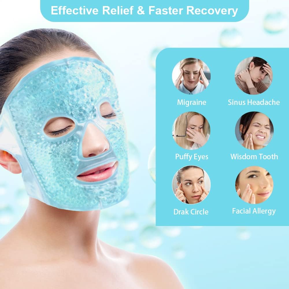 NEWGO Gel Face Mask Cold Pack Cooling Gel Face Mask, Hot Cold Therapy Cold Face Mask for Puffy Eyes, Migraines Relief, Skin Care, Puffiness, Acne - Blue