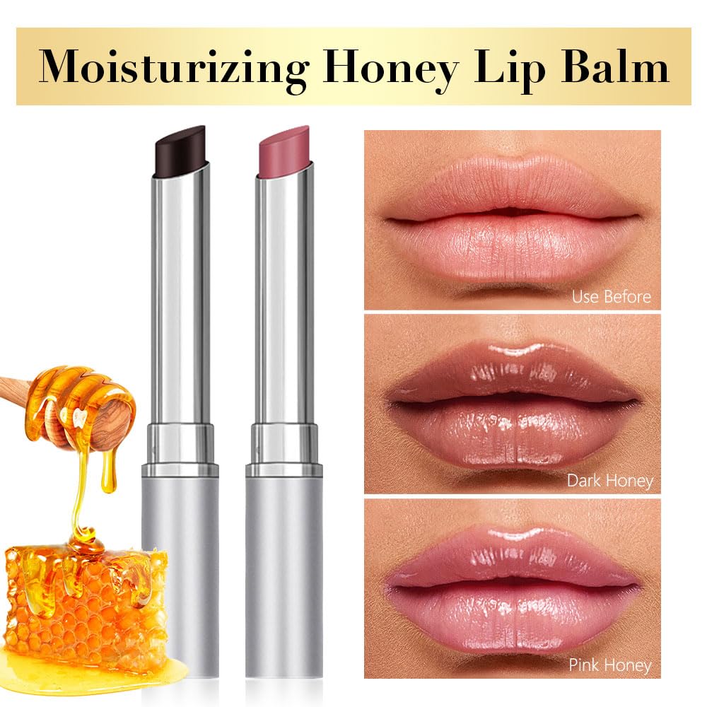2Pcs Honey Tinted Lip Balms Lip Stain, Sheer Hydrating Lip Skin Tint, Gloss Balm Moisturizing Lip Color for All Skin Tones, Nourishing Lip Balm with a Hint of Natural Black Cherry Tint