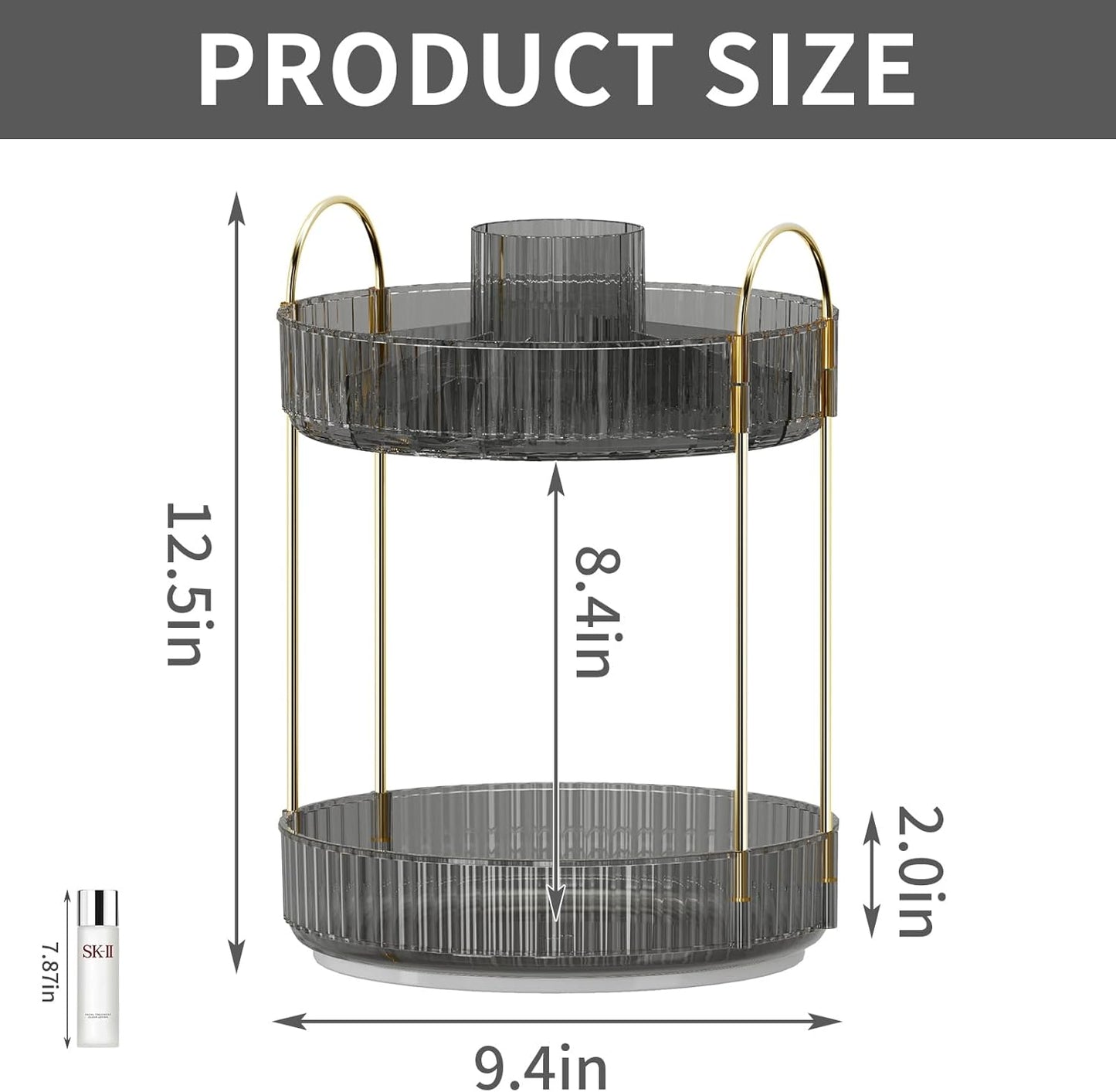 360° Rotating Makeup Organizer, Large-Capacity Skincare Make Up Storage 2 Tier Perfume Organizers Cosmetic Dresser Organizer with Makeup Brush Holder, Fits Bedroom, Bathroom, Vanity Shelf Countertop