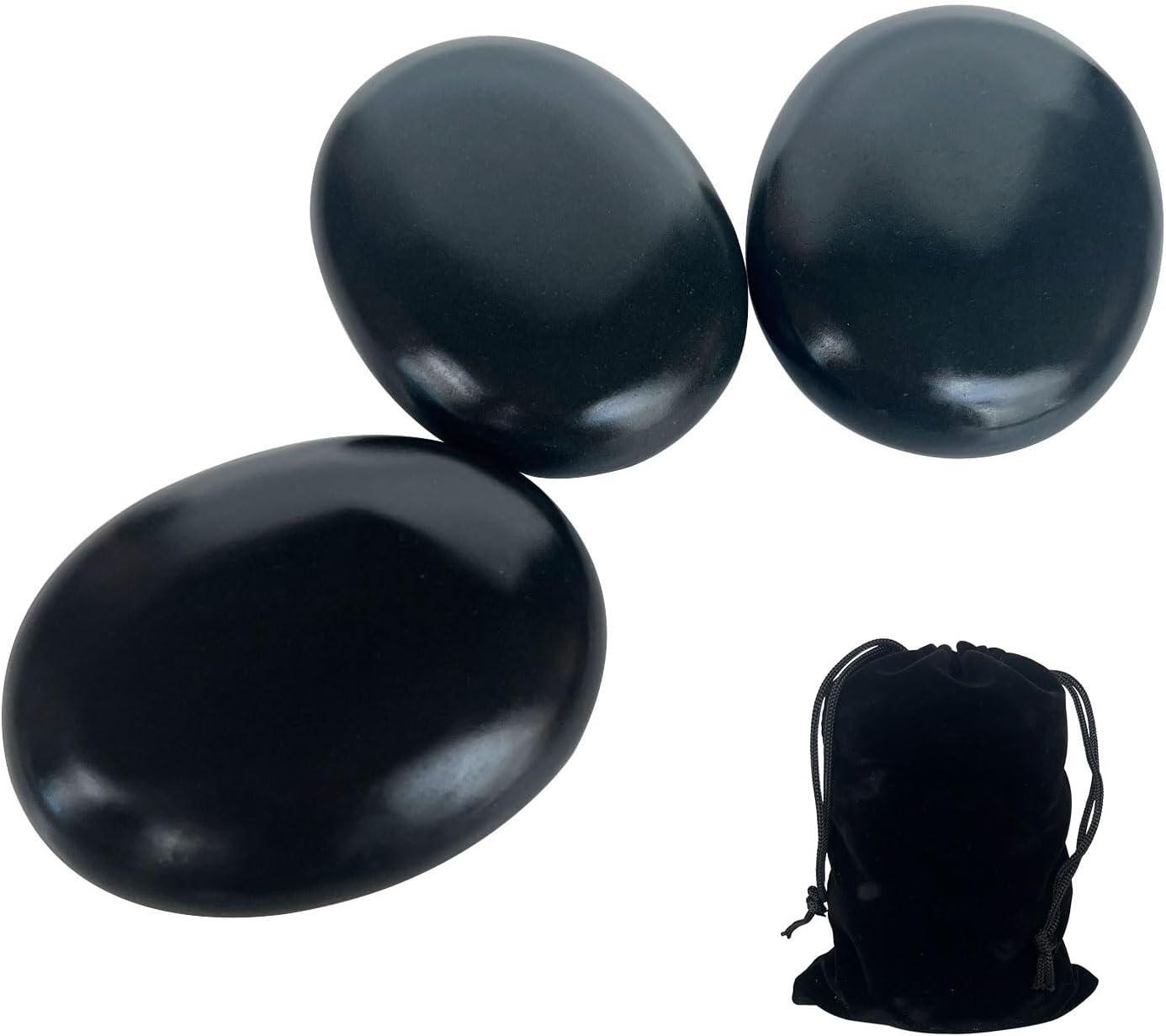 Hot Stone Massage, 3 Piece Set Large Oval Hot Stone 3.58x2.78x1.19 inches, Basalt Home spa, Relaxation, Massage Treatment (3PCS)