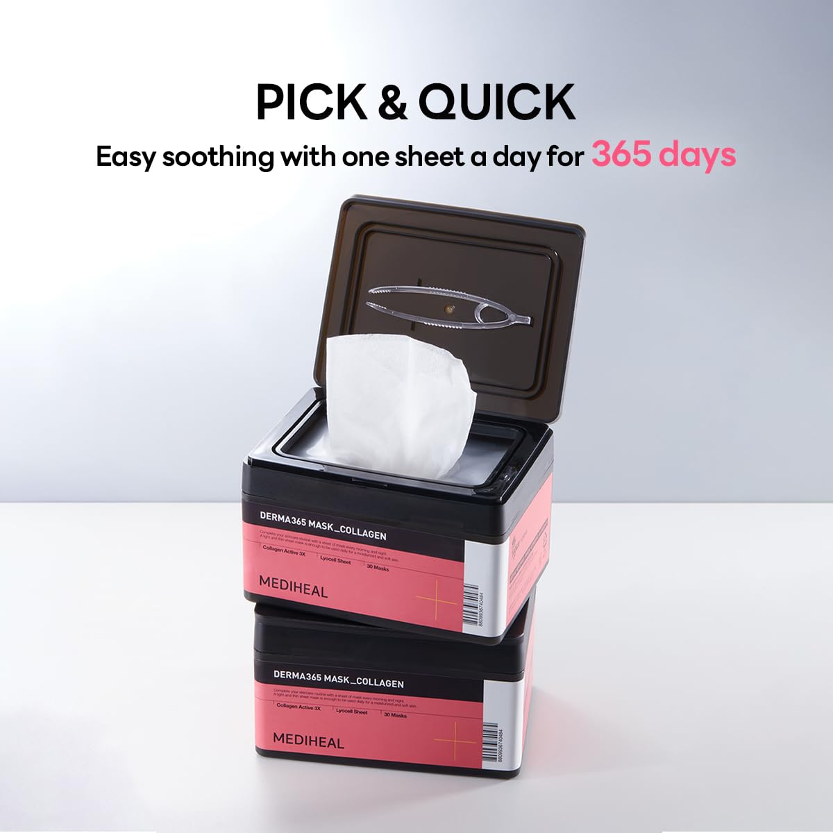 Mediheal Derma 365 Collagen Mask (30 Masks) - Daily Skin Care Mask for Firm Moisturizing to Lift Skin with Collagen Active 3X