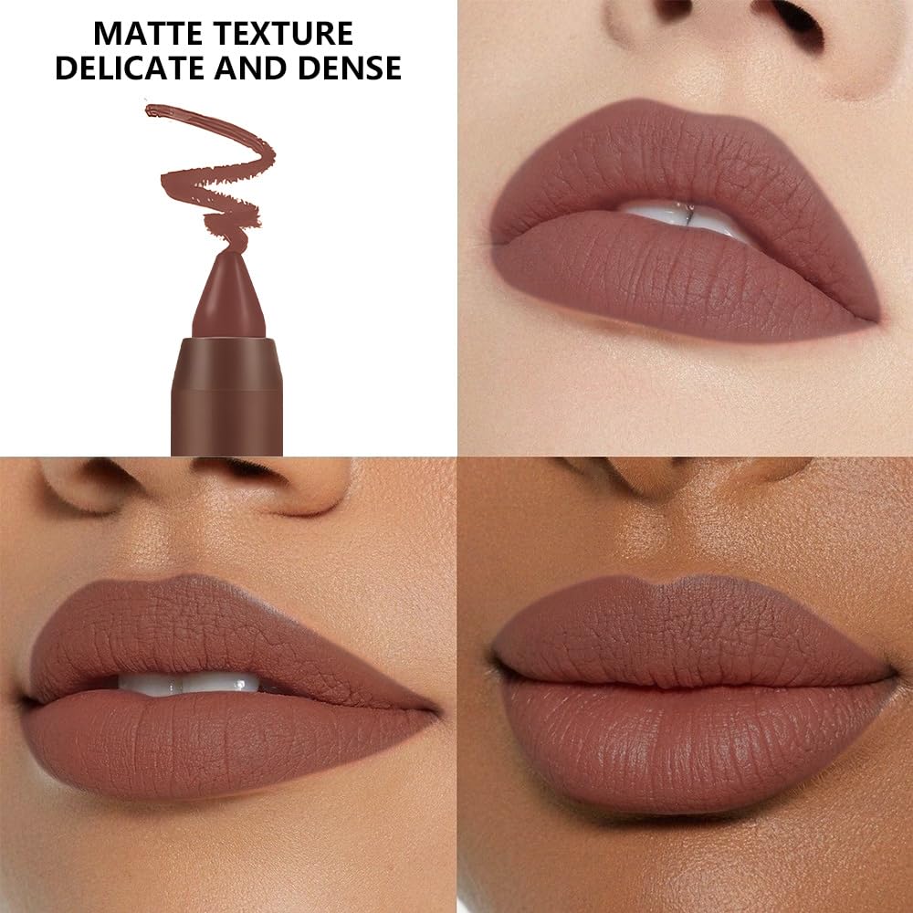 Matte Lipstick Crayon for Women, Nude Brown 24 Hour Lipstick Lip Liner Pencil, Neutral Lip Stick Lipliner Long Lasting Waterproof Smudge Proof, Vegan & Cruelty-Free, 03