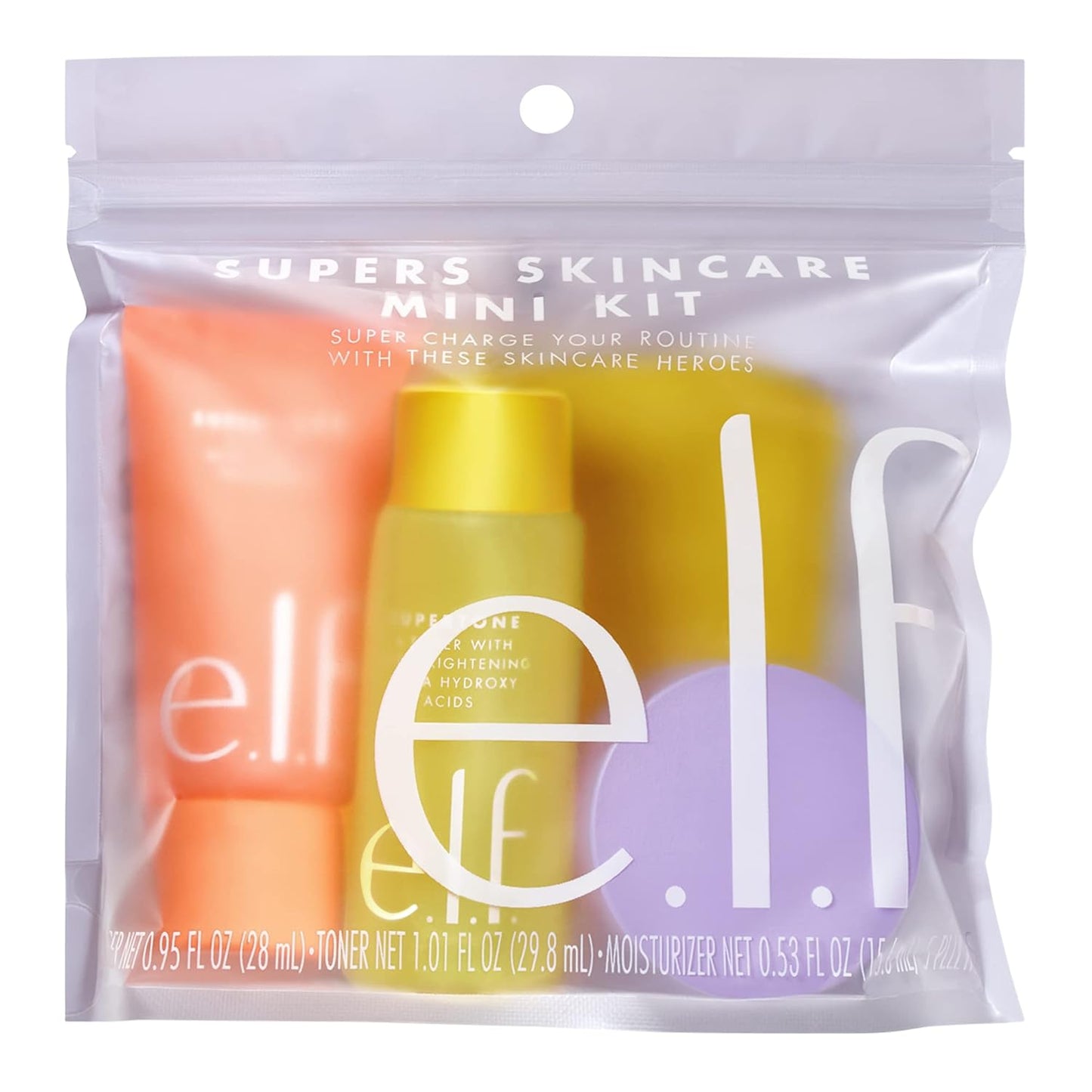 e.l.f. Skin Supers Mini Kit, Skincare Kit With A Toner, Cleanser, Moisturizer & Exfoliating Peel Pads, Brightens, Smooths & Hydrates Skin
