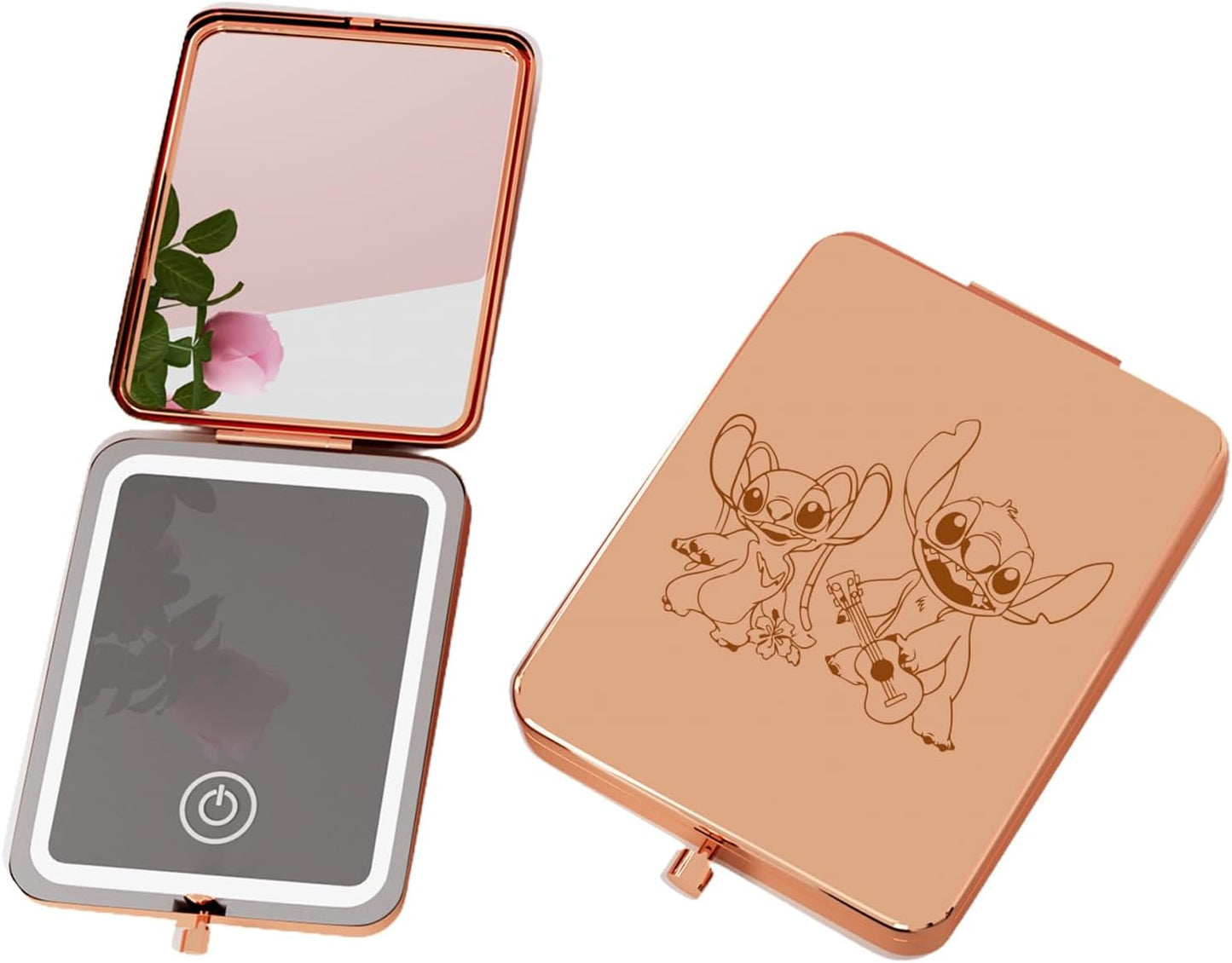 Vanity Mirror with Lights, 3X Magnifying LED Compact Travel Mirrors for Pocket,Purse, Double-Sided Foldable Handheld,Makeup Mirror with Lights, Gifts for Women, Stitch Accessory