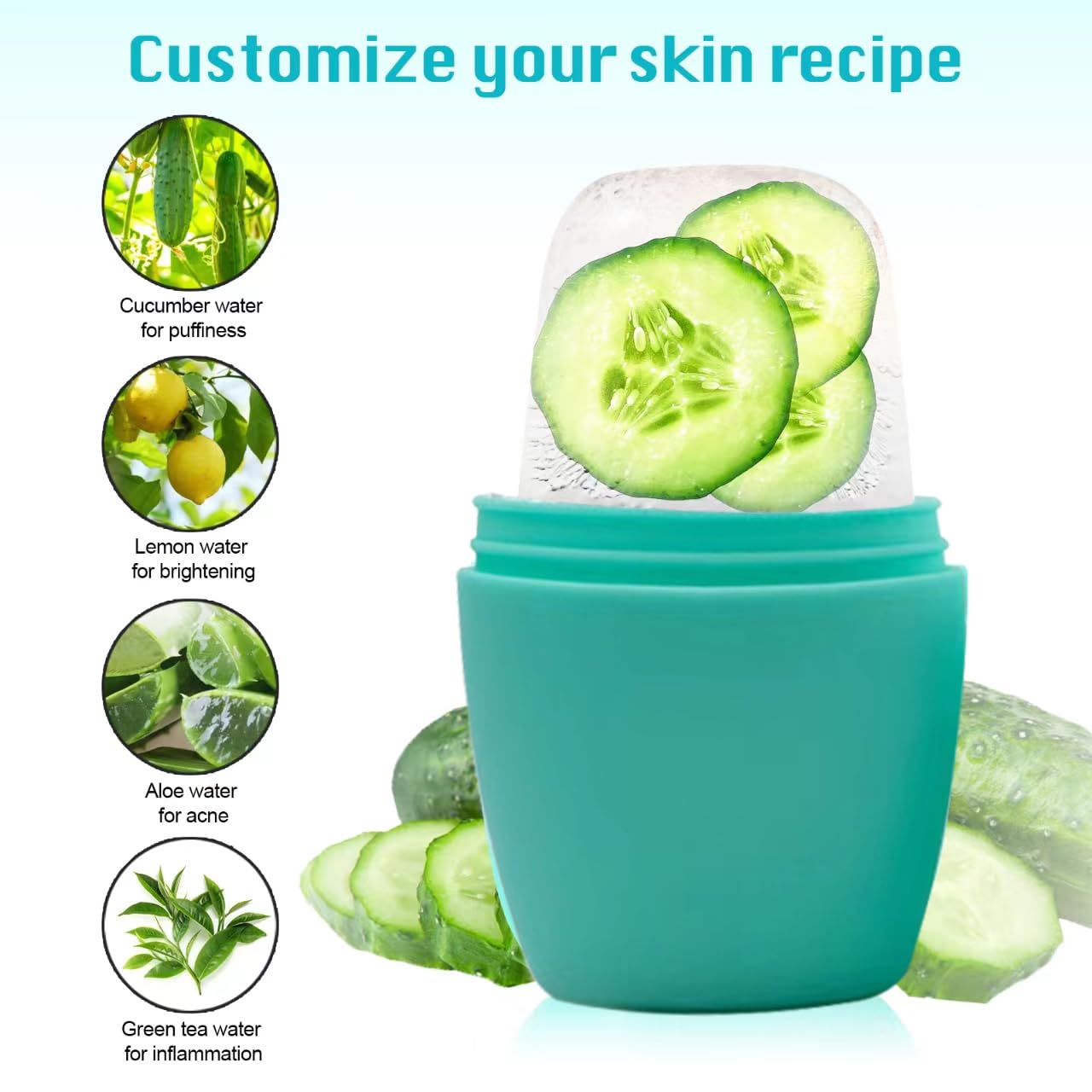 2Pack Ice Roller for Face, Qewro Silicone for Tone skin, Reusable Eye Puffiness Relief, Ice Roller Mold for Neck, Facial Roller to Remove Fine Lines Pores Anti Wrinkles (2Pack Green and Black)