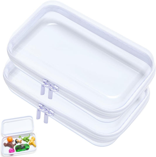 Clear Hard Shell Zipper Case, Upgraded Thicker Transparent Plastic Bins for Organizing, See Through Zipper Pouches Makeup Case, Lidded Storage Bins Organizer for Storage Cosmetics (S+S)