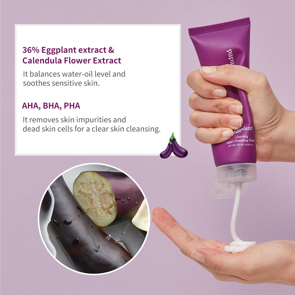 Papa Recipe Eggplant Moisturizing Cleansing Foam for Sensitive, Dehydrated, and Acne-Prone Skin